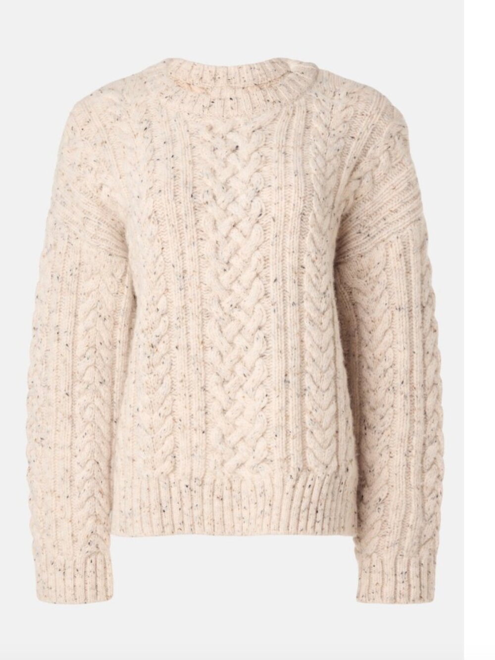Club Monaco Speckled Beige Cable-Knit Crewneck Sweater Wool blend